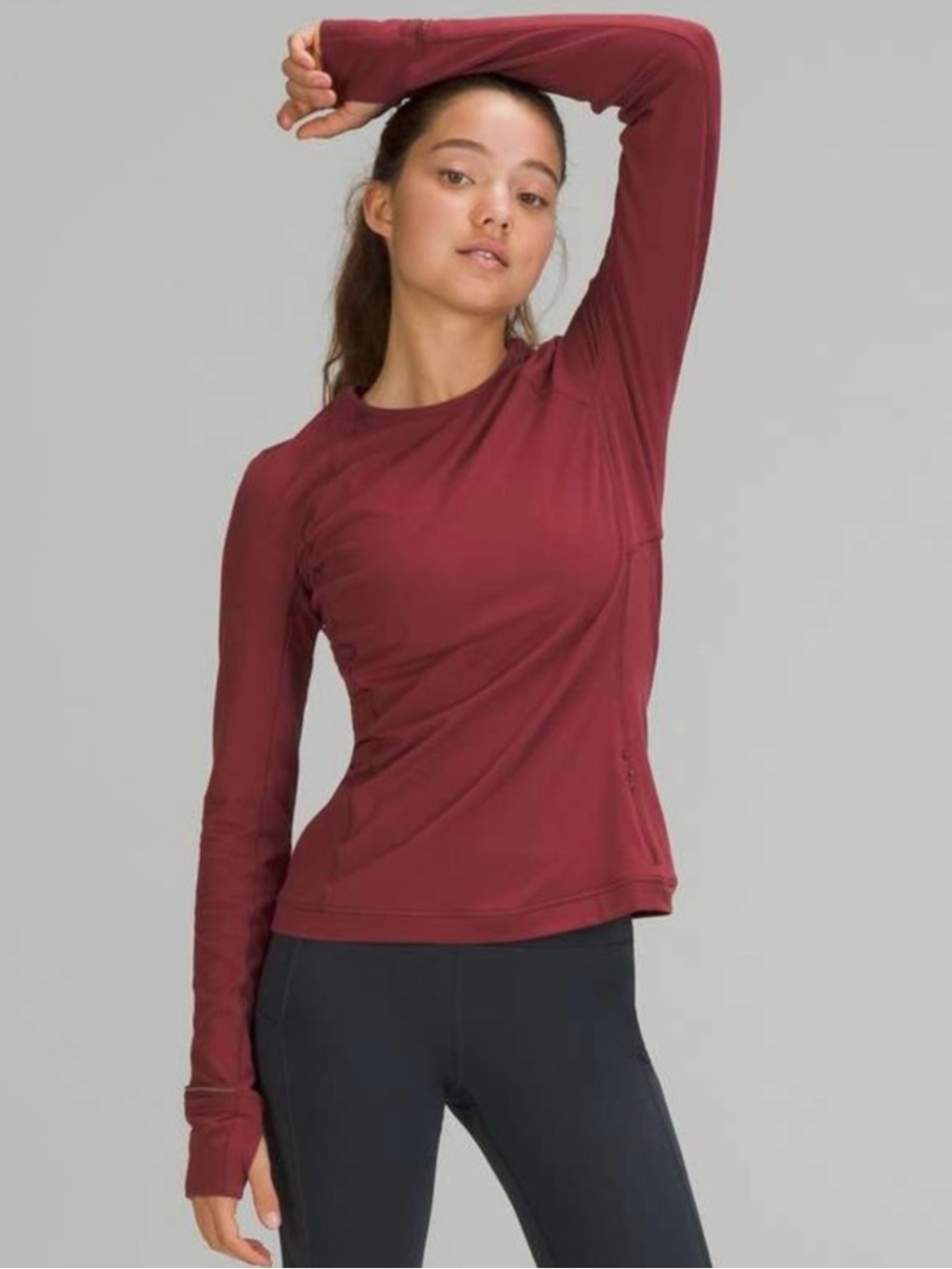 lululemon It’s Rulu Run Long Sleeve Mulled Wine Size 12 Thumbholes Pocket